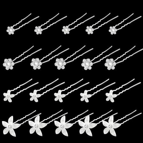 Épingles à Cheveux de Mariage - Set de 20 Pièces avec Perles, Cristaux & Strass - Bijoux Élégants pour Mariée, Demoiselle d'Honneur & Occasions Spéciales - Accessoires Capillaires Féminins