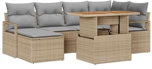 vidaXL Trädgårdsoffset 7 st Beige konstrotting | Modulär design så den passar dina behov, Tjocka kuddar för att verkligen kunna koppla av,
