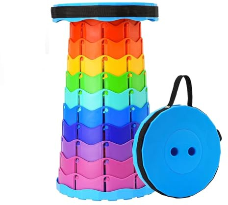 Weenwill Sgabello Pieghevole Portatile,Sgabello da Campeggio Telescopico,Sedie Pieghevole Pesca Sedile Colore Arcobaleno Esterno Sedie da Campeggio Telescopico per Pesca BBQ Giardinaggio Viaggi