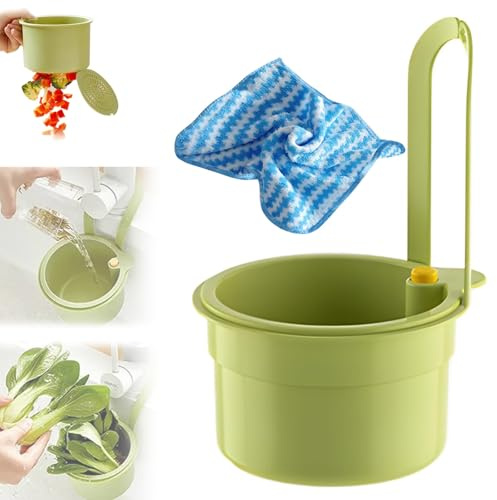 Wasserhahn-Hängesieb, Multifunktionaler abflusssieb küchenspüle, Wasserhahn Hängende waschbecken sieb für spülbecken, drain basket kitchen für spüle, Kunststoff-Abtropfkorb für die Küchenspüle (Grün)