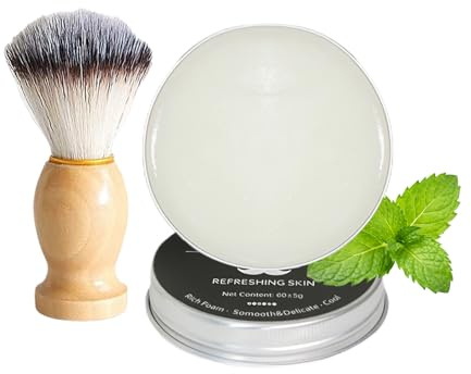 Peppermint Shaving Soap with Beard Brush - Refreshing Formula - Softens Beard - Reduces Scratches - Energizes Morning Shaving, Ideal for Daily Use