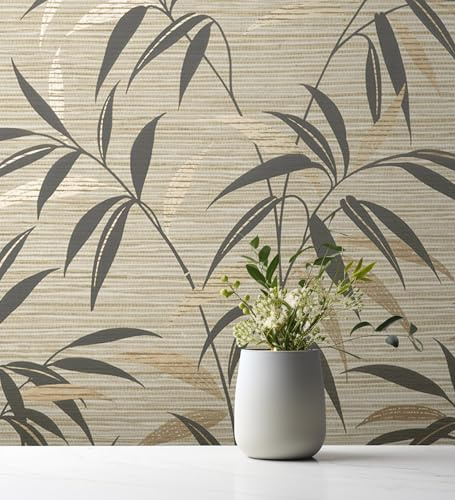 GAULAN 682927 - Papel pintado de hojas de bambu fondo fibra vegetal color caña natural para pared salón dormitorio pasillo comedor - Rollo de 10 m x 0,52 m