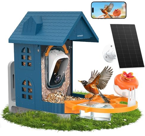 Smart Bird Feeder with Camera Solar Powered in Outdoor Backyard :2K HD Video, AI-Powered Recognition Identifies 11000+ Species, Instant Capture and Notifications,Ideal Gift for Mom Dad Bird Lovers