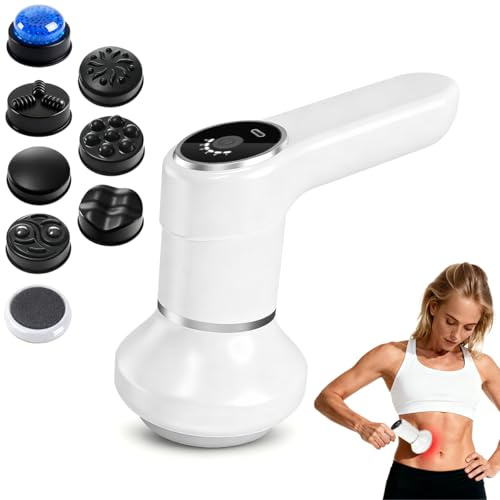Joyzan Masseur Anti-Cellulite Électrique Sans Fil Blanc, Appareil Minceur Rechargeable Portable Avec 7 Têtes Interchangeables 6 Vitesses Réglable Masseur Manuel pour Épaule Taille Ventre Fesse Jambe