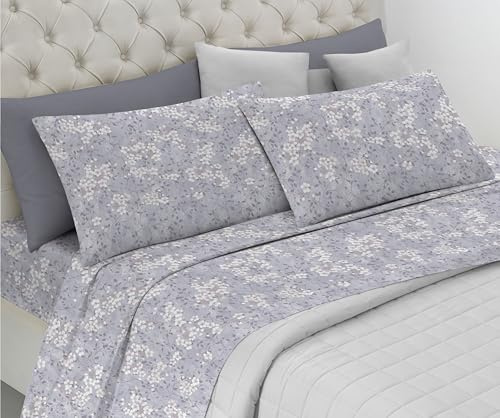 Riad Arredo Set Completo Letto 100% Cotone Morbido - Set Lenzuola con federe Mano Delicata Made in Italy (Sakura Grigio, Matrimoniale Standard)