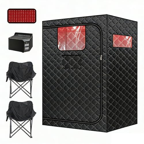 TaTalife Caja de sauna infrarroja portátil mejorada para 2 personas, tamaño completo, 1-2 tiendas de campaña personales para el hogar, 2 sillas plegables