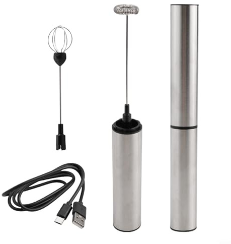 Espumador de leche eléctrico USB y máquina de espuma con batería recargable de 800 mAh, 2 modos de velocidad para latte, huevos y sopas, mezclador de mano con acero inoxidable