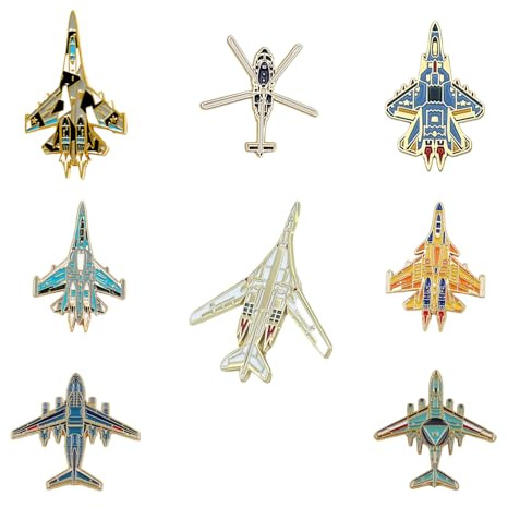 Emaille-Brosche mit Flugzeug und Shuttle, 8 Stück, für Rucksack, Hut und Bekleidung | Space Shuttle-Revers-Design, Sammlerstück, dekoratives Accessoire zum Verschenken und Verzieren von Jacken