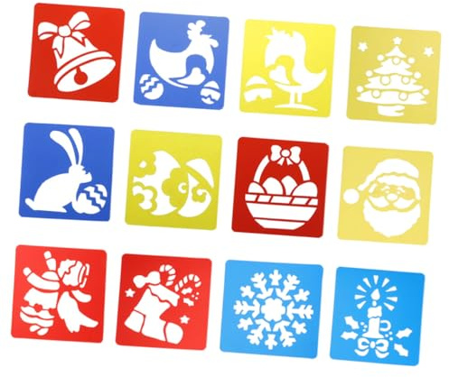 Healvian 12Pcs Christmas Painting Stencils Set, Hollow Xmas Drawing Templates for DIY Art Craft, Reusable Holiday Painting Templates for Festive Decoration Random Color Random Color