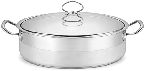 Format XXL - Marmite Basse en Acier Inox 25L - Faitout Professionnel Ø 45 cm avec Couvercle et Graduations Internes(Pour 20-30 Personnes) - Poignées Rivetées - Compatible Tous Feux dont Induction
