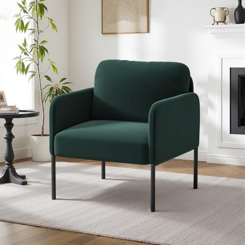 COLAMY Gepolsterter Ohrensessel aus Samt – Moderner Lounge-Sessel mit weicher Rückenlehne, Komfortabler Sessel für Wohnzimmer, Schlafzimmer, Apartment & Leseecke, Grün