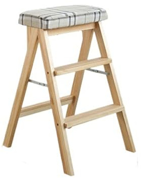 Lkvent Taburete Taburete de Escalera Plegable, Banco Alto portátil, Silla de Escalera de Madera Maciza, Adecuado for Cocina, baño y Oficina. Plegable(Checkered)