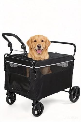 Virimolo Hundewagen 2 in 1, Große Hundebuggy bis 30kg, Kinderwagen für Große Hunde, Klappbar Hund Kinderwagen für jedes Terrain