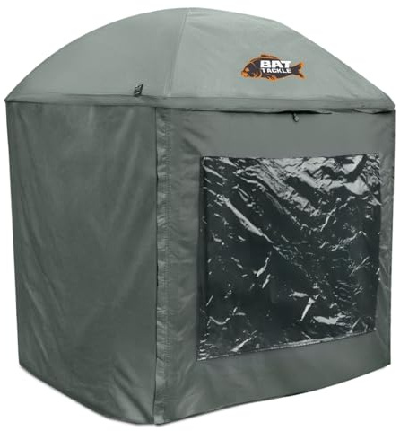 BAT-Tackle Covered Umbrella Shelter 2-in-1 Schirmzelt 1,70 x 1,70m | Wasserdichtes Angelzelt, 210D Oxford PU, Inkl. Seitenteilen & Sichtfenster, Leichtes Brolly, Für Sessions & Karpfenangeln