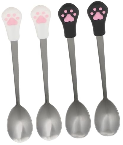 NESTINGHO Stainless Steel Dog Cat Spoon 4 Pieces Pet Food Utensils Can Opener Function for Daily Use