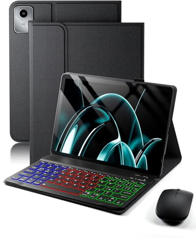 Para Lenovo Tab M11 (TB330) 2024 11 pulgadas/Lenovo Idea Tab (TB-336ZU TB-336FU) 2025 11 pulgadas funda con Teclado inalámbrico Bluetooth retroiluminado (teclado QWERTY, distribución española) y ratón