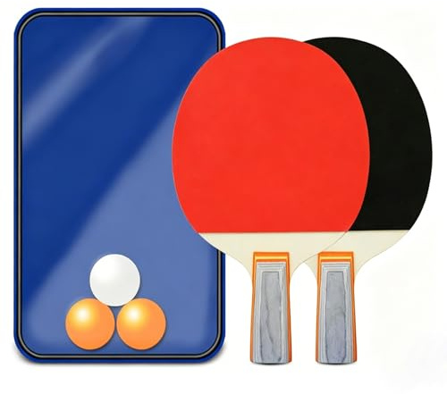 Set da 6 Pezzi Ping Pong con 2 Racchette da Ping Pong Classiche Grigie Manico Corto, 3 Palline Ping Pong e Borsa da Trasporto, Portatile per Tavolo Ping Pong Pieghevole, Interno ed Esterno