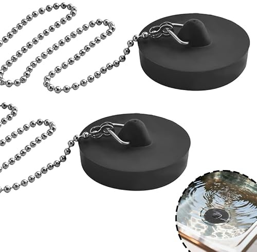 2Pcs Sink Plug(1.73-1.65in), Chain & Hanging Ring for Sink, Bathtub, Kitchen & Bathroom