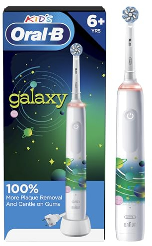 Oral-B Kids Electric Toothbrush with Coaching Pressure Sensor and Timer, Rechargeable Toothbrush with Brush Head, Sparkle & Shine