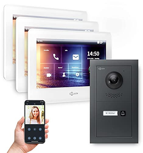 Goliath Hybrid | 2-Draht | Full-HD Video Türsprechanlage | App | 1-Fam | 3 x Full-Touchscreen 7 | Aluminium Unterputz Türstation | + Blanko Modul | 180° Ultra-Weitwinkel | AV-BUS-602
