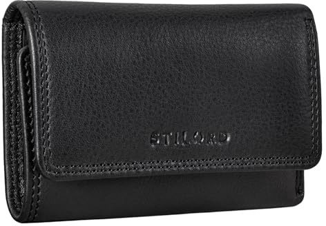 STILORD 'Clay' Minibörse Leder Geldbeutel Schlüsseletui Kleines Schlüsselmäppchen mit RFID Blocker Schlüsselanhänger und Geldscheinfach Vintage Echtleder, Farbe:schwarz