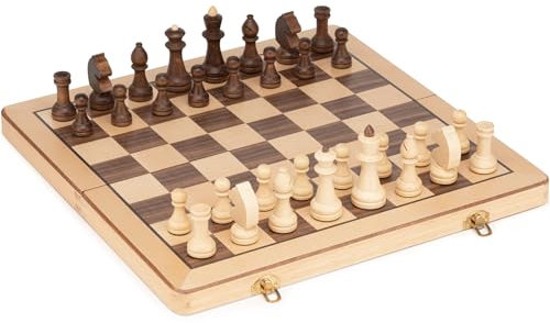 Lingle 38 cm Reisen hölzerne klappbare Schachspiel Set mit 7,6 cm König Höhe Schachfiguren - Ahorn & Walnuss Inlay, 2 Spieler