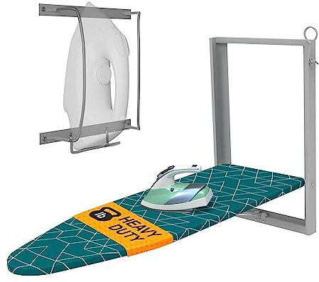 Xabitat, Tabla de Planchar montable en Pared con Soporte de Hierro, Tabla de Hierro Plegable compacta para Espacios pequeños, Ahorro de Espacio con Cubierta de Tela de algodón, 92 x 31 cm, Verde y