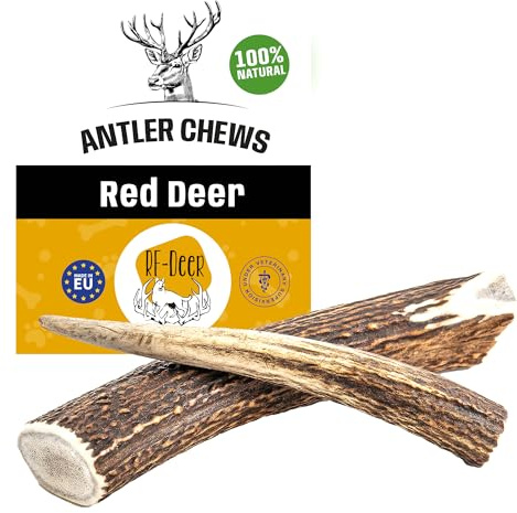 RF - DEER Naturlig hjorthornssats för hundar | Hjortben leksaker och godis | Hjort | Naturligt, säkert och hälsosamt mellanmål för din hund | 2 stycken | XL| 242-320 g | 17-19 cm