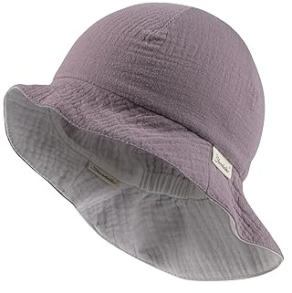 Sterntaler Wende Sonnenhut Uni - Strandhut aus Musselin(Bio) - UV-Schutz 30 Sommerhut Mädchen - mit elastischen Gummiband und Nackenschutz - Baby Kinder Kopfbedeckung - pastellviolett, Größe 49