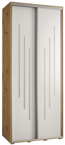 MEBLE KRYSPOL Davos 8 110 Schrank mit Zwei Schiebetüren für Schlafzimmer - Moderner Aufbewahrungsschrank mit Kleiderstange und Regalen - 235,2x110x45 cm - Artisan Weiß Silber