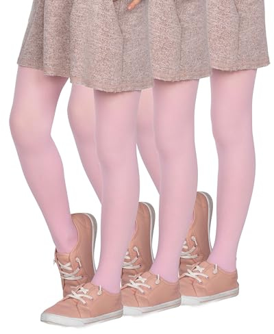 looksy 3er Pack Mädchen Rosa Strumpfhosen 40 DEN Blickdicht Einfarbig Mikrofaser Ballett Weich Elastisch Kinder Strümpfe Schuluniform Tanz, Rosa 122-128 cm