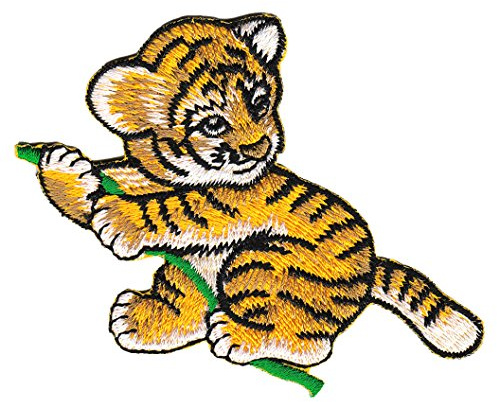 Tiger Baby an Liane Aufnäher zum aufbügeln oder aufnähen Bügelbild Zoo Aufbügler für Kleidung gestickter Bügelflicken Applikation Patch Größe 8,4 x 6,6 cm