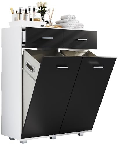 VCM Holz Wäscheschrank | Wäschetruhe | Wäschebox | Wäschekorb | Maße ca. H 97 x B. 79 x T. 35 cm. - Zalo L