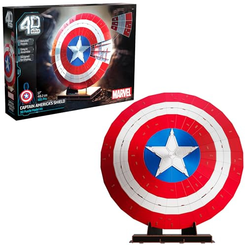 4D Build, Marvel Captain America Shield 3D Model Kit with Stand, Marvel Collectibles & Desk Décor, Adult Puzzle, Building Toys, 3D Puzzles for Adults & Teens, 101 Pieces, for Ages 12 & Up