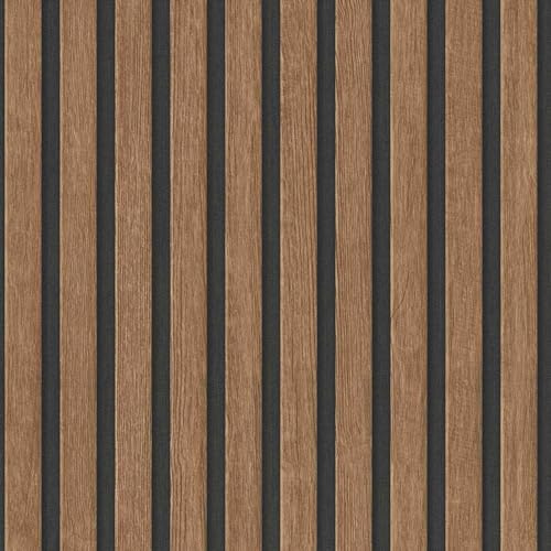 Wooden Panels Walnut Brown Wallpaper - Modern Contemporary Stylish - Paste The Wall Textured Vinyl