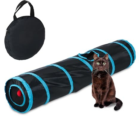 Relaxdays Katzentunnel, Faltbare Katzenröhre, B x D: 115 x 24 cm, Spieltunnel, Katzenzubehör, 3 Ausgänge, Nylon, bunt