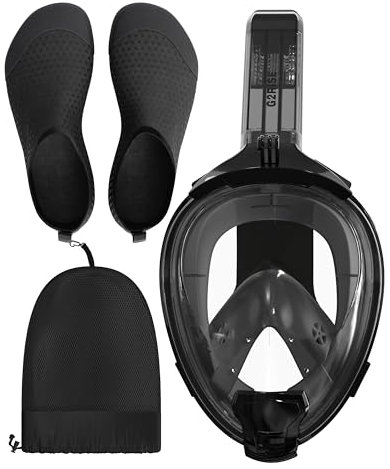 G2RISE® Schnorchelmaske Erwachsene Tauchermaske Taucherbrille Vollmaske, absolut Co₂sicher, Schnorchelset vollgesichtsmaske mit Wasserschuhe