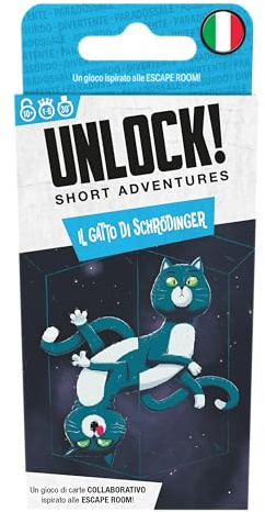 Asmodee: Unlock! Short Adventures: Die Katze von Schrödinger, Brettspiel der Rätsel, ab 10 Jahren, 1-6 Spieler, italienische Ausgabe