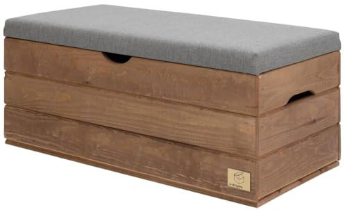 | Sitztruhe mit stauraum Holz - polsterbank Sitzbox - sitzbank mit stauraum - aufbewahrungsbox mit Deckel - schuhbank mit sitzfläche 80x40x36cm