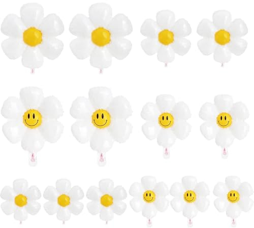 Glamifyr 14 Stück Blumen Luftballon,Gänseblümchen Ballon Gänseblümchen Deko Blumen Ballons Luftballons Blumen,Blume Geformte Folienballons für Baby Shower Jungen Mädchen Geburtstag Party Dekoration