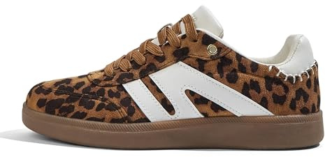 LUCKY STEP Scarpe da Ginnastica Classiche Donna, Sneakers retrò in Vera Pelle, Scarpe da Passeggio Antiscivolo con Suola in Gomma (Leopardo, 11US-42EU-9UK)