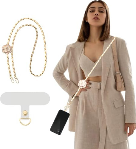 KBRPEY Cordino Telefono Fiore Camelia Tracolla Catena Elegante Porta Smartphone Collana Laccetto Cellulare Custodia Accessorio