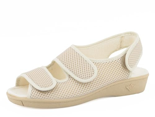 JOMIX Pantoufles Femme Ouvert avec Scratch Chaussons Diabétiques Confortable Sandales Orthopédiques Fabriqué en Espagne, ES2501, Beige, 40 EU