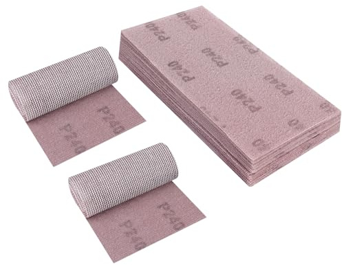 Sruhrak 115x230mm Mesh Sanding Pads 50 Pcs Net Sandpaper 240 Grit | Hook and Loop Sanding Net for Sander Efficient Dust Removal Random Orbital Sander Polishing and Sanding