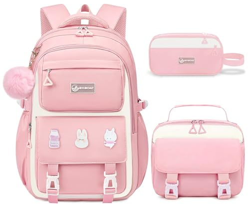 Fitvc School Backpack for Girls - 5PCS Girls Backpack with Lunch Box Set for Kids Elementary Middle High School Students - 18 Large Capacity School Bookbag & Multifunctional Travel Bag