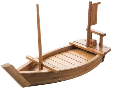 Sushitallrik för sushitallrik i trä, 6 storlekar, japanska sushitallrikar, sushi, båt, sashimi, serveringsfat för restaurang eller hem, sushitallrik (naturlig bambu), 50 cm