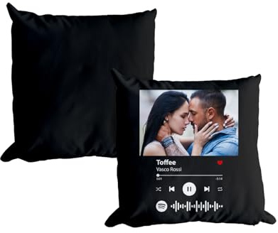 Teetaly Cuscino Spotify Personalizzabile 40x40 cm – Aggiungi la tua canzone preferita e una foto unica (Nero)