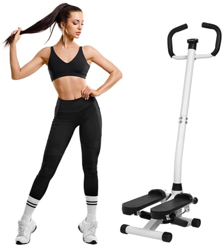 Stepper avec Guidon Stepper Fitness Appartement écran LCD résistance réglable Exercise Hanches Jambes lombes pour Maison Acier Multifonction Acier ABS -33 * 29 * 112 cm-noir et blanc