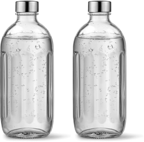 aarke Glasflasche [nur kompatibel mit Carbonator PRO] für Wassersprudler Carbonator Pro, Spülmaschinenfeste, mit Details in Edelstahl (Packung mit 2)