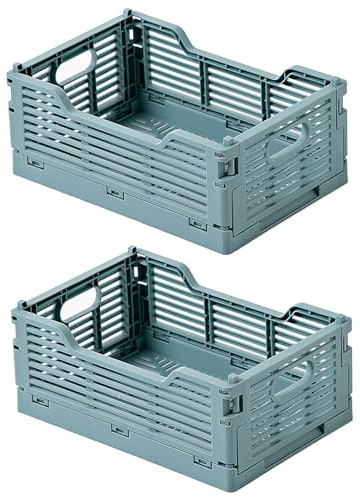 Spesh Kleine Klappbox 2 Stück Klappkiste Faltbar Aufbewahrungskörbe Stapelbar Aufbewahrungsboxen für Küche,Bad,Büro,Schrank(Blau, 22*15*9cm)